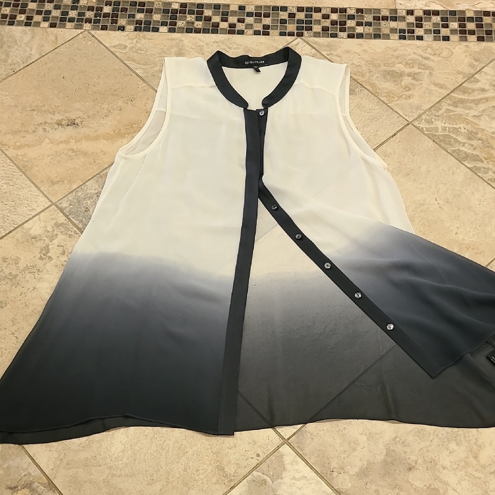 Eileen Fisher 100% Silk Black And White Gradient Blouse